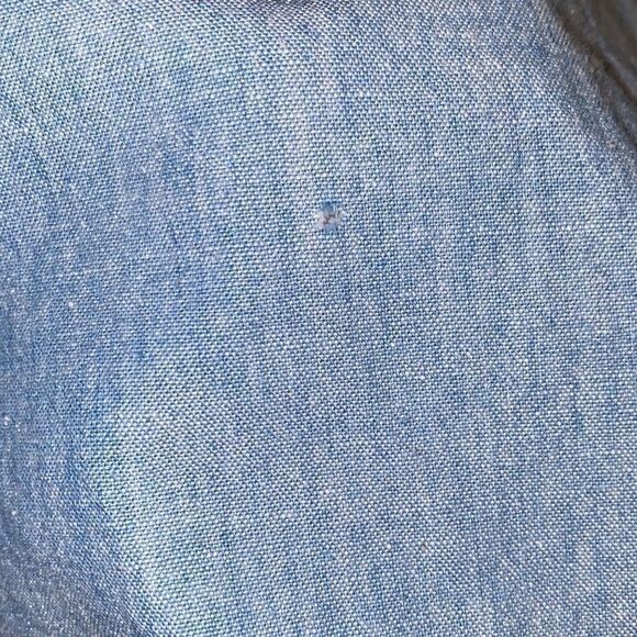 Vintage Liz Claiborne Light Wash Denim Ruffle Trim Long Sleeve A Line Dress 14 - Picture 6 of 7